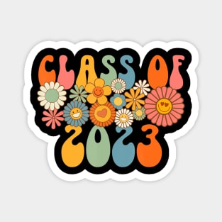 Class Of 2023 Senior 23 Grad Retro Groovy Hippie Face Flower Magnet