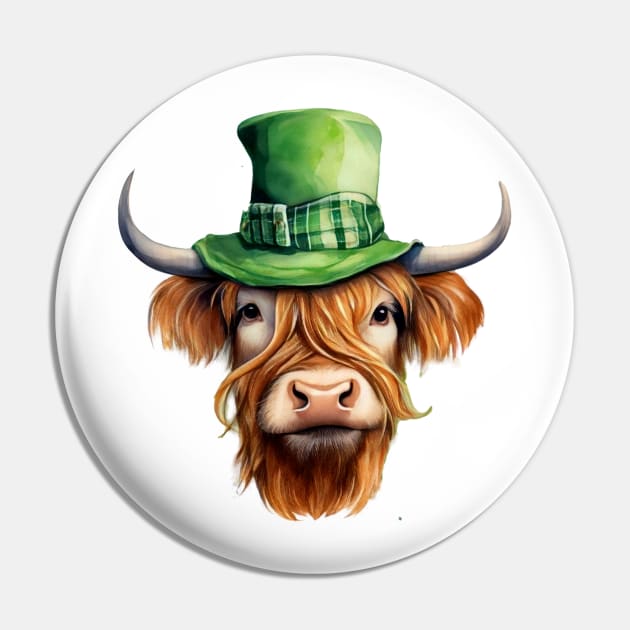 St Patricks Highland Cow Pin by Chromatic Fusion Studio