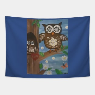 Mom and Baby Hoot Owl Tapestry