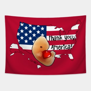 Pro-life US cute embryo hugging heart USA American flag Tapestry