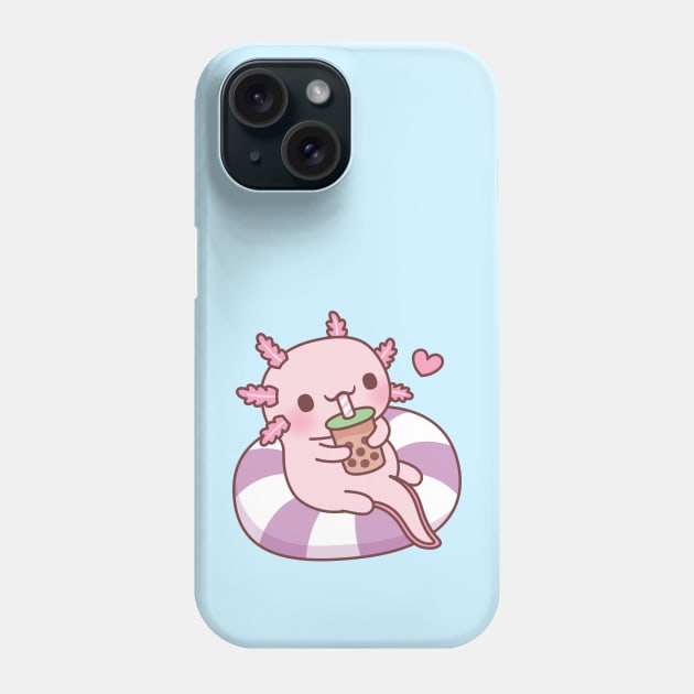 Cute Axolotl Chilling On Pool Float Drinking Boba Tea Phone Case by rustydoodle