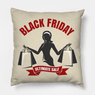 Black Friday Sale Emblem with shopping woman Pillow