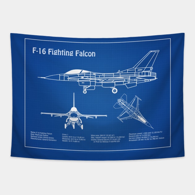 F-16 Fighting Falcon Fighter - AD Tapestry by SPJE Illustration Photography