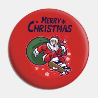 santa claus riding skateboard Pin