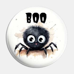 Adorable Halloween Black Spider saying Boo Pin