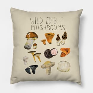 Wild Edible Mushrooms - Nature Art T-Shirt for Mushroom Hunters and Lovers Pillow