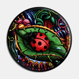 Bright ladybug on a leaf painting, whimsical nature Pin