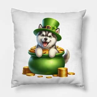 St Patricks Day Siberian Husky Dog Pillow