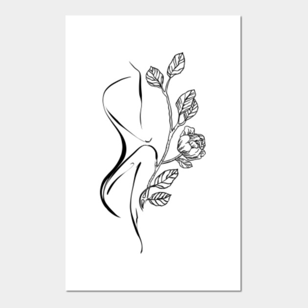 Nude Line Drawing Woman Silhouette With Flowers Illustration Nude Posters And Art Prints Teepublic