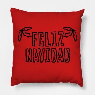 Feliz Navidad with Holly (Black Ink Version) Pillow