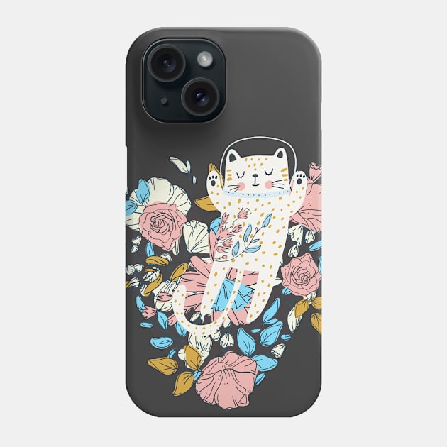 Cute Cat Austronaut Dreamer with Flowers Phone Case by Cute Pets Graphically