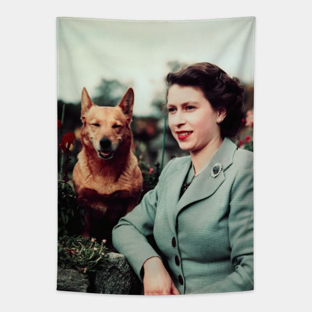 Queen Elizabeth and Corgi Tapestry by valentinahramov