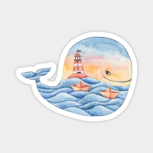 Watercolor cute whale illustration Magnet