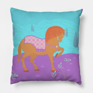 Persian Horse Trotting in a Meadow Pillow