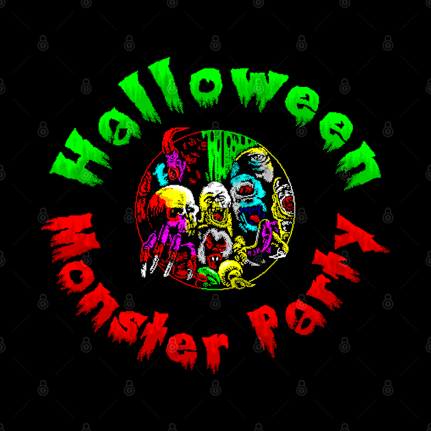 Halloween Monster Party 8 bit Art by 8 Fists of Tees