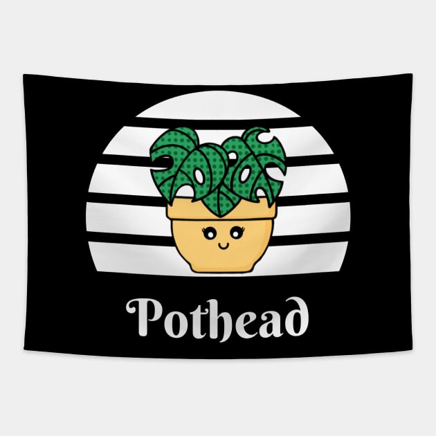 Pothead with Monstera Plant in White Tapestry by Midnight Pixels