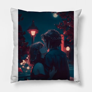 Beautiful anime couple in valentine's day evening Pillow