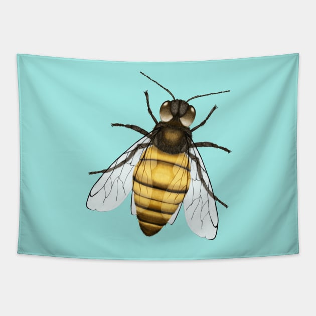 Bee pencil drawing color version Tapestry by Bwiselizzy