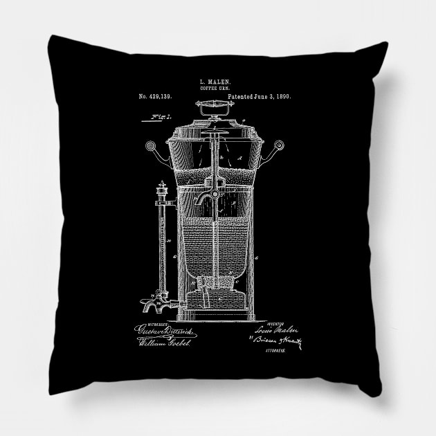 PATENT DRAWING / 1890 - Coffee Urn (white) Pillow by Daniel Coulmann