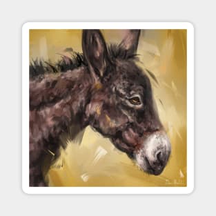 Contemporary Painting of an Adorable Donkey on Mustard Background Magnet