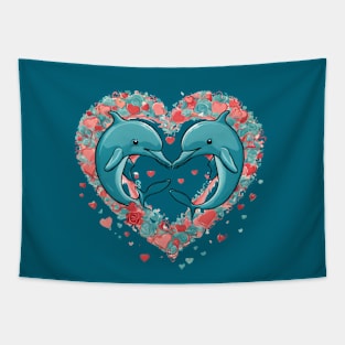 Valentine's Day Dolphin Hearts Tapestry