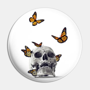 Skull with Monarch Butterflies Pin