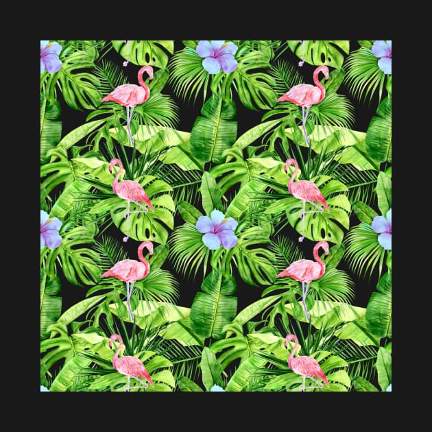 Tropical Pattern of Flamingos and Flowers by CeeGunn