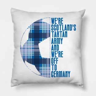 Scotland's Tartan Army, Blue and White Tartan Ball and Text Design Pillow