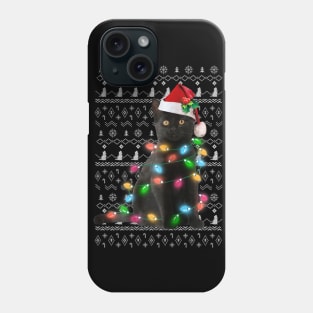 Black Cat christmas light tshirt funny cat lover christmas Phone Case