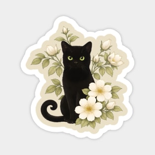 Floral Black Cat Magnet