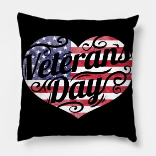 American Flag Heart for Veterans Day Pillow