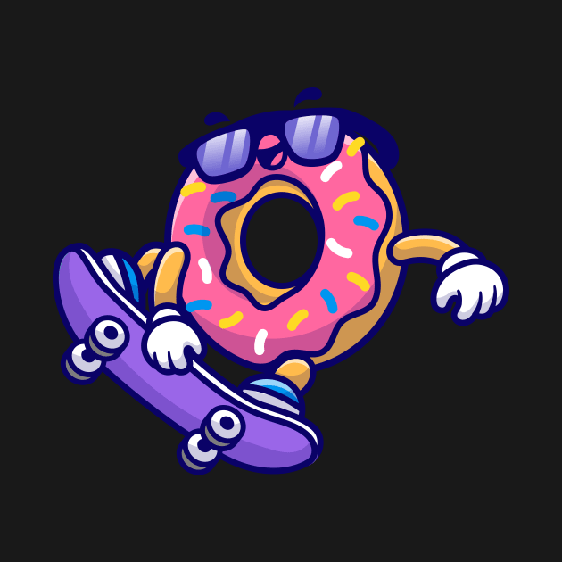 Cute Doughnut Playing Skateboard Cartoon by Catalyst Labs