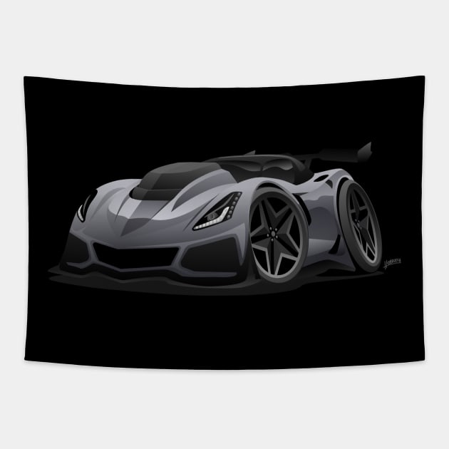 Modern American Sports Car Cartoon Tapestry by hobrath