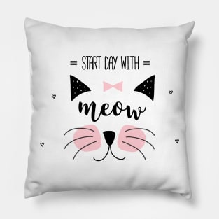 Start Day With Meow Pillow