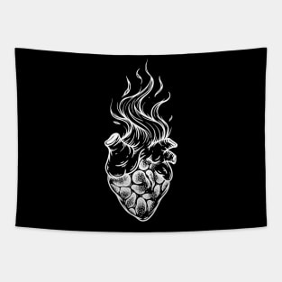 Flaming Heart x Inktober 22 - White Design Tapestry