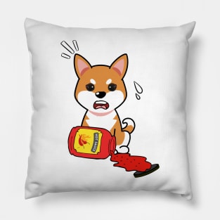 Cute Orange dog Spills Hot Sauce Tabasco Pillow