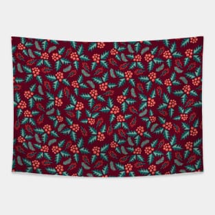 Mistletoes with branches and leaves on red Tapestry