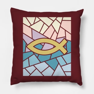 The ancient sign of the early Christians is a fish. Pillow