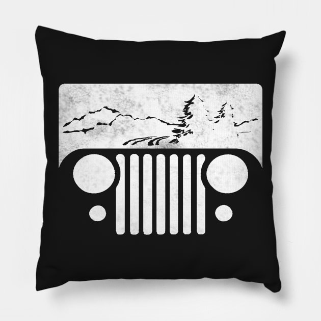 Adventuring CJ Jeep (White) Pillow by FalconArt