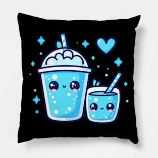 Cute Blue Boba Tea Drink in Kawaii Style with a Heart | Kawaii Food Art Lover Pillow