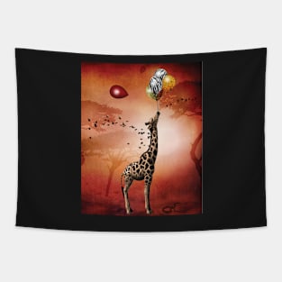 The Giraffe Travels Through Africa With Her Animal Skin Balloons Tapestry