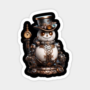 Steampunk Snowman with Copper Eyes and Top Hat Magnet