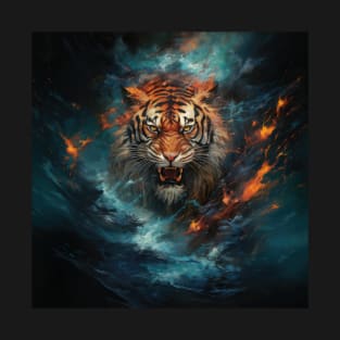 Tiger bursting through a wave. T-Shirt