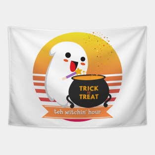 Halloween Cute Ghost Witching Hour Trick or Treat Cauldron Magic Wand Tapestry