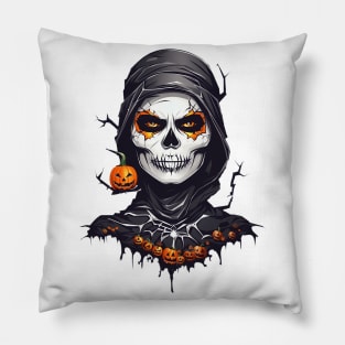 Halloween Black Cloaked Skeleton AI Art Pillow