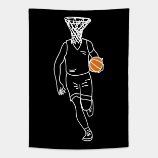 Basket Head, basketball player drawing with a hoop for a head! Tapestry