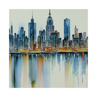 New York Skyline Ai Art Watercolor T-Shirt