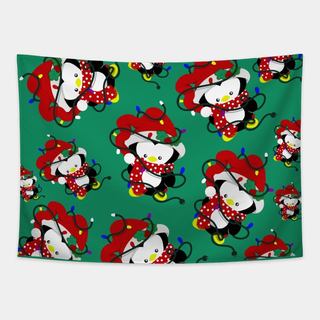 CHRISTMAS PENGUINS Tapestry by MAYRAREINART