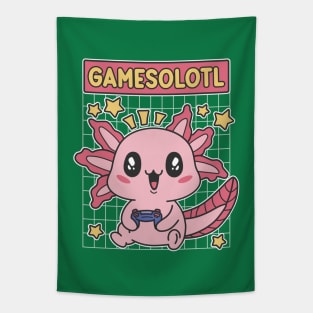 Gamesolotl Kawaii Baby Axolotl Playing Video Games Tapestry