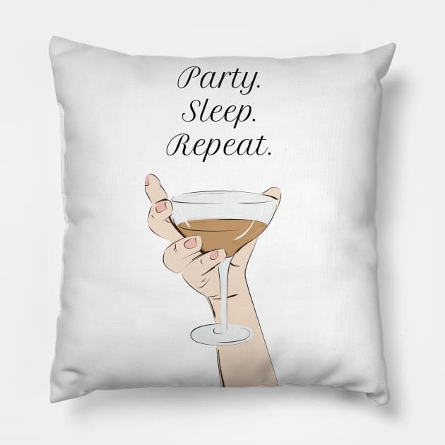 Party Sleep Repeat Pillow by nikovega21